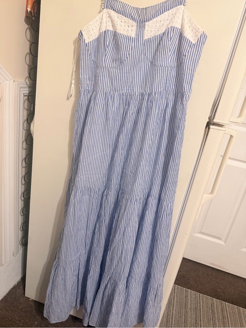 Lilly Pulitzer Blue and White Striped Eyelet-Trim Midi Sundress